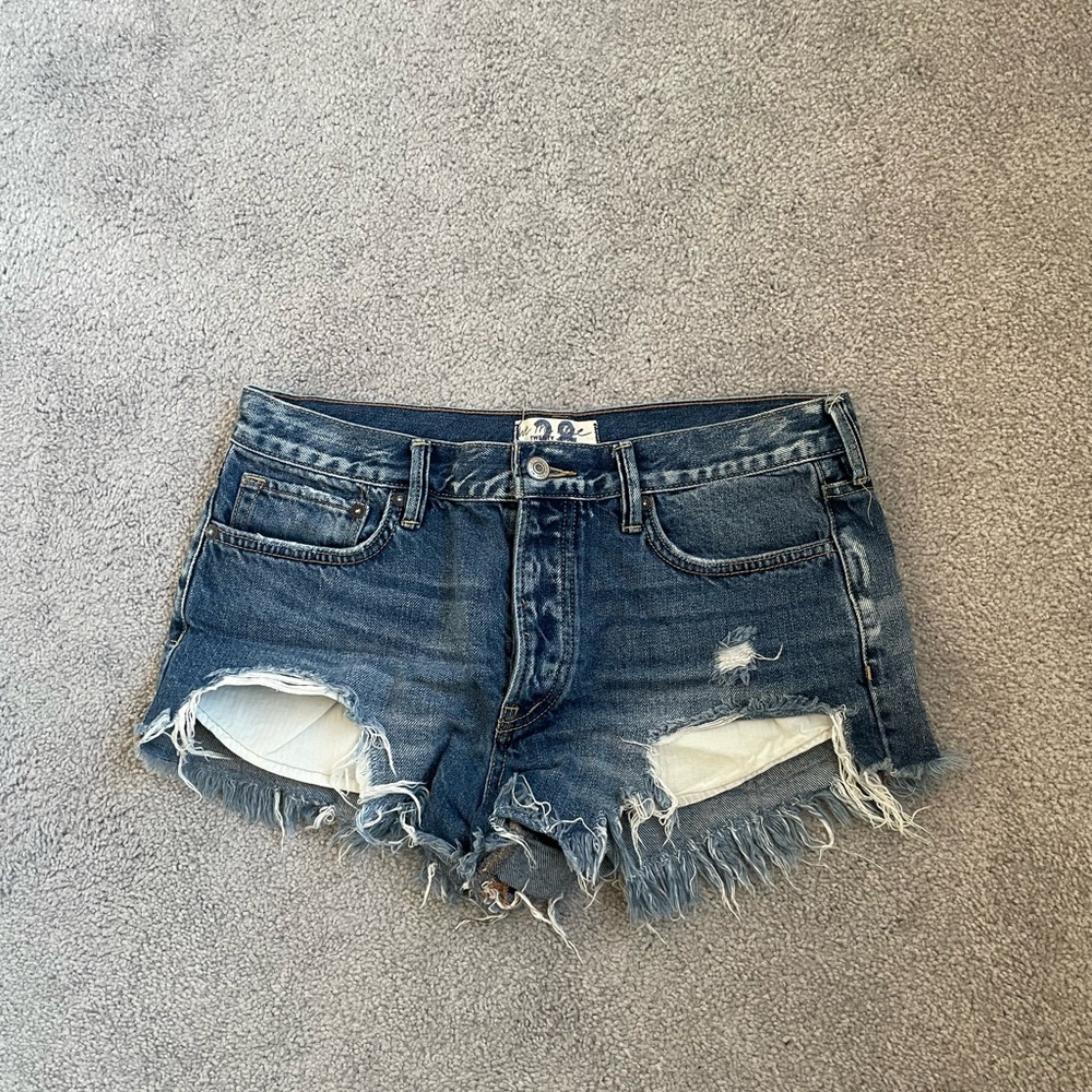 Free People Distressed Blue Denim Shorts